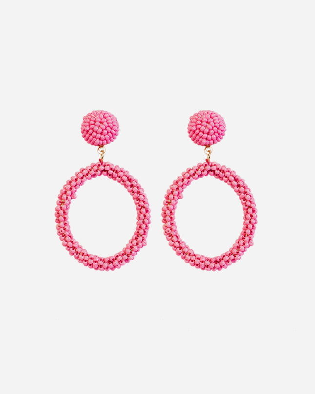 Pink Beaded Top Hoop Earrings