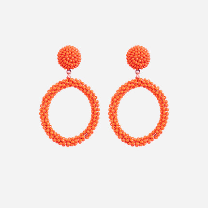 Orange Beaded Top Hoop Earrings