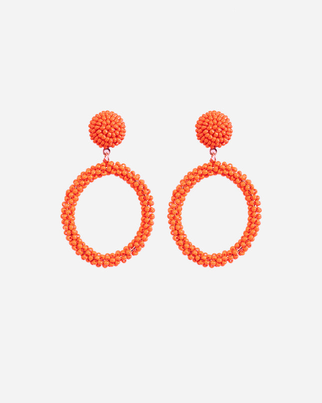 Orange Beaded Top Hoop Earrings