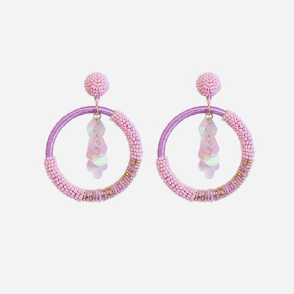 Pink Beaded Sequence Bunch Hoops