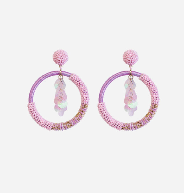 Pink Beaded Sequence Bunch Hoops - HASHTACK