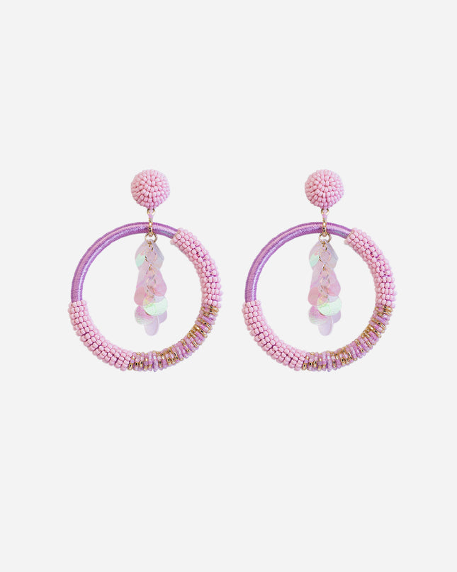 Pink Beaded Sequence Bunch Hoops