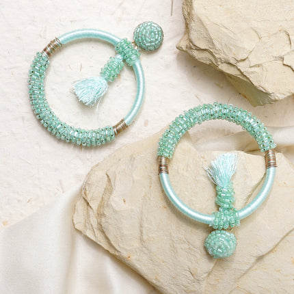Green Beaded Fringe Hoops