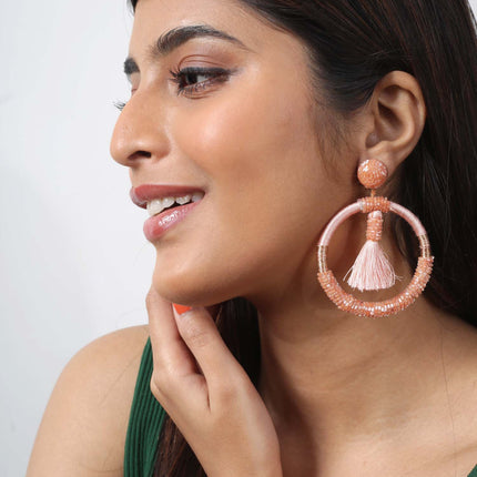 Orange Beaded Fringe Hoops