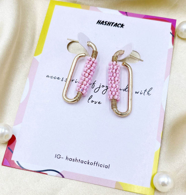Twisted Pink Beaded Earrings - HASHTACK
