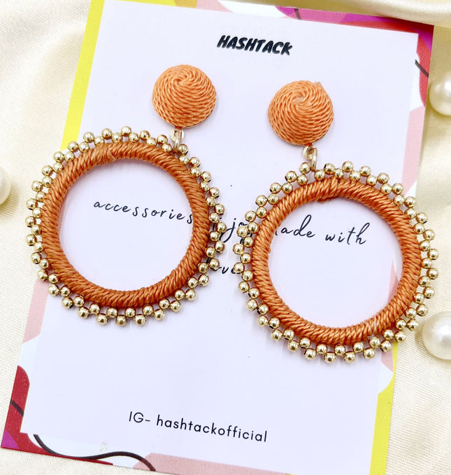 Orange Beaded Sun Hoops