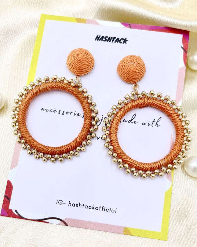 Orange Beaded Sun Hoops