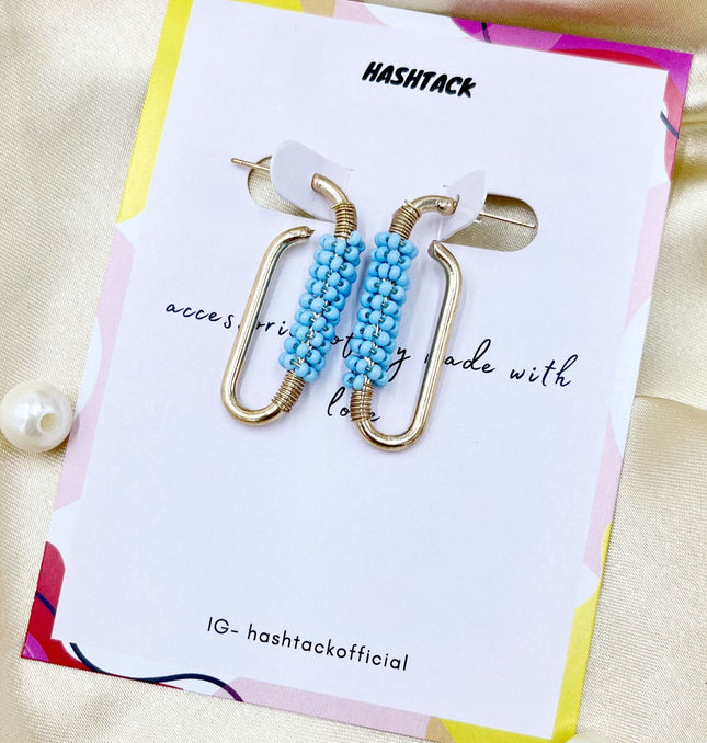 Twisted Sky Blue Beaded Earrings