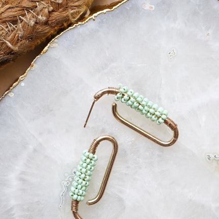 Twisted Pista Green Beaded Earrings