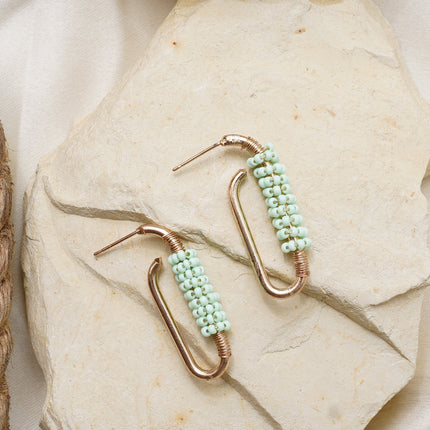 Twisted Pista Green Beaded Earrings