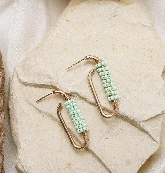 Twisted Pista Green Beaded Earrings - HASHTACK