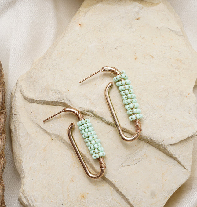 Twisted Pista Green Beaded Earrings
