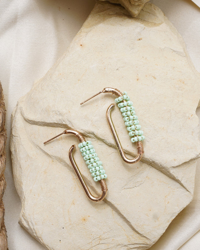 Twisted Pista Green Beaded Earrings