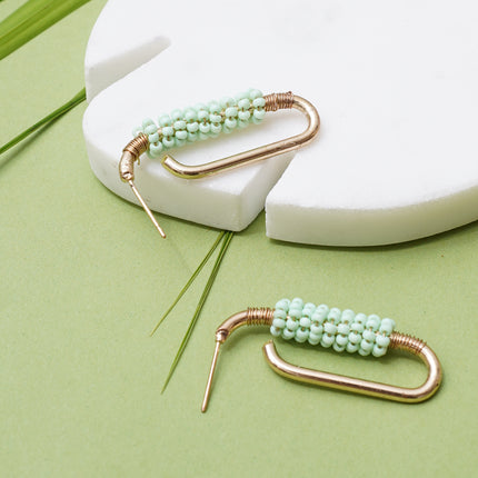 Twisted Pista Green Beaded Earrings