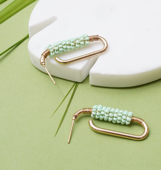 Twisted Pista Green Beaded Earrings