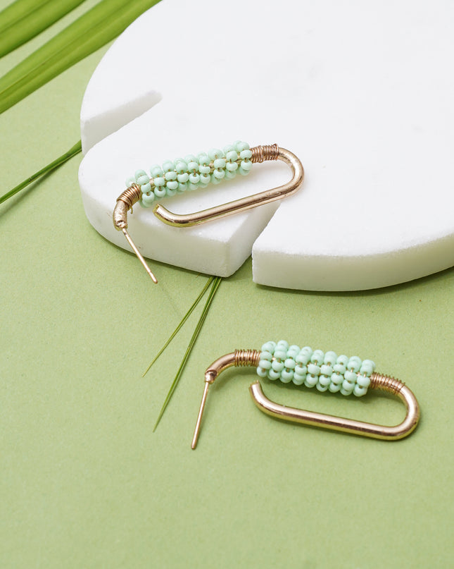 Twisted Pista Green Beaded Earrings