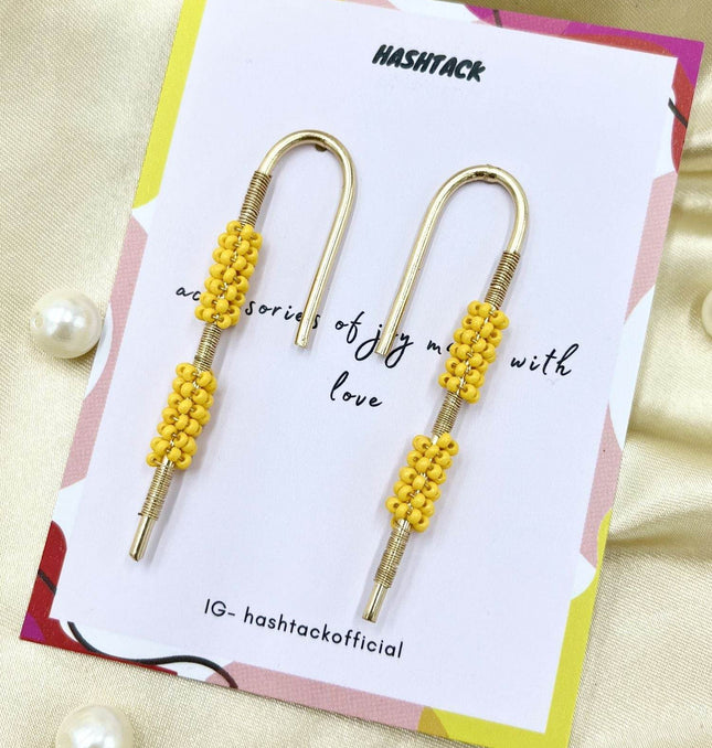 Umbrella Stick Yellow Beaded Earrings - HASHTACK
