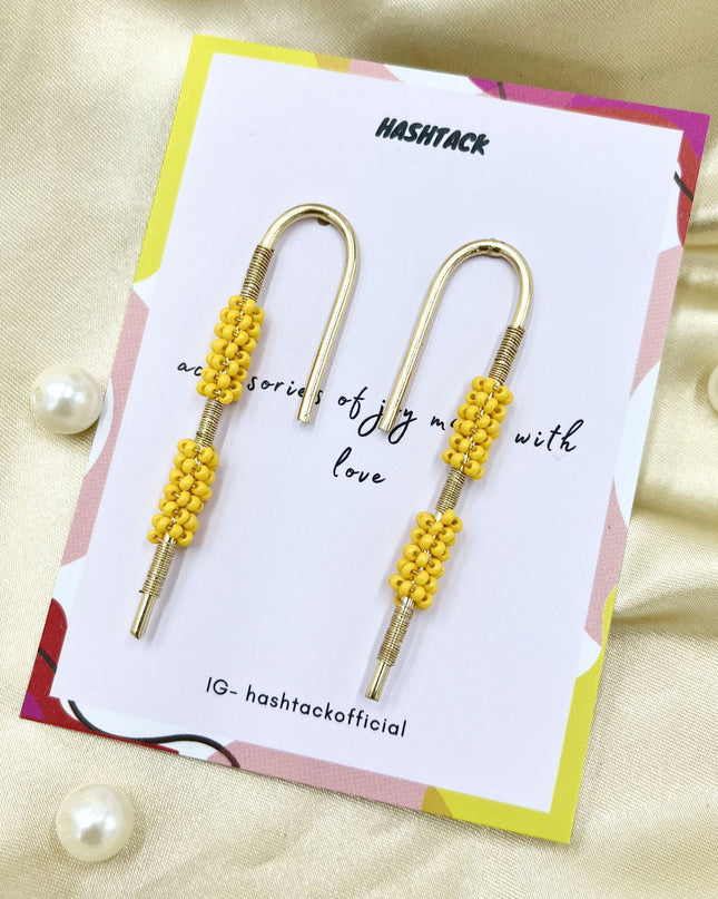 Umbrella Stick Yellow Beaded Earrings