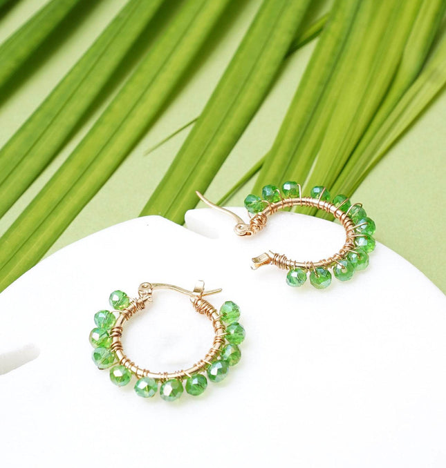 Pistachio Green Studded Hoop Earrings - HASHTACK
