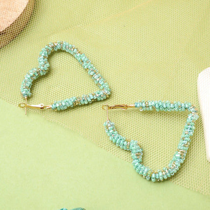 Green Heart Beaded Hoops