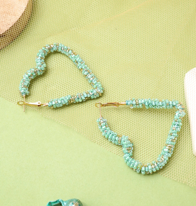 Green Heart Beaded Hoops