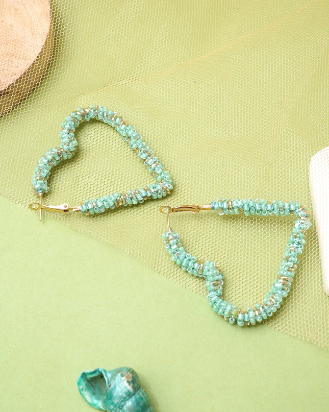 Green Heart Beaded Hoops