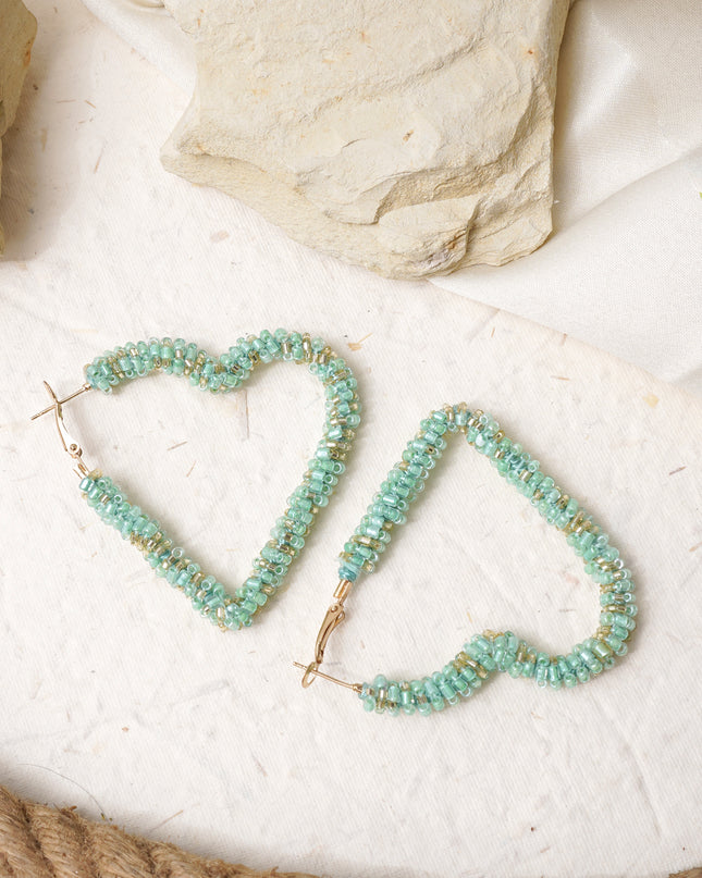 Green Heart Beaded Hoops