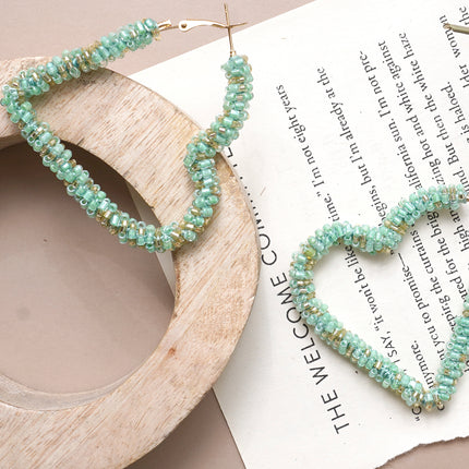 Green Heart Beaded Hoops