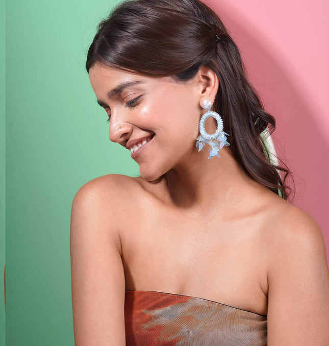 Maya Blue Floral Hoops Earrings - HASHTACK