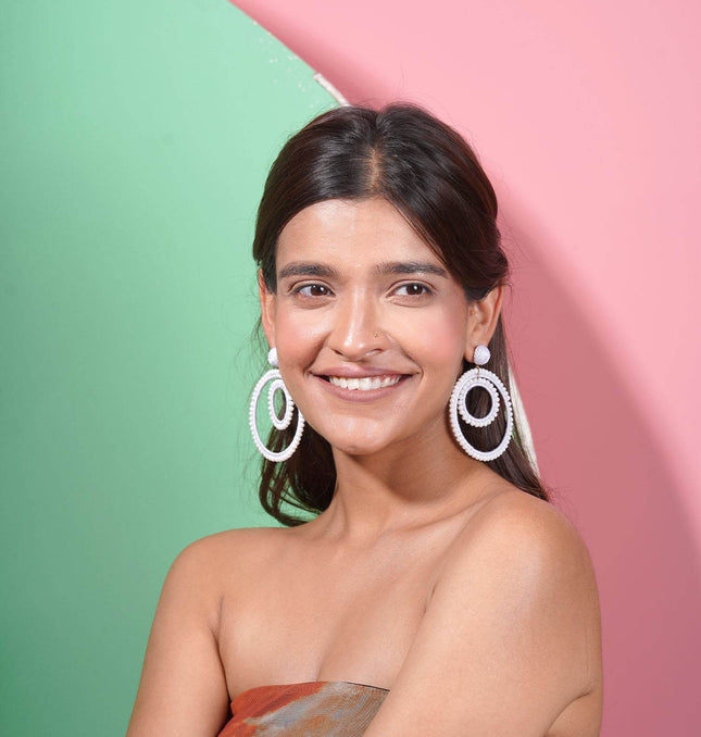 Lily White Hoops Earrings - HASHTACK