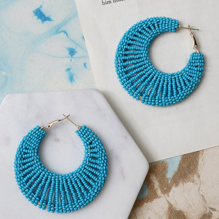 Blue Beaded Spider Hoops