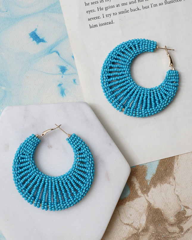 Blue Beaded Spider Hoops