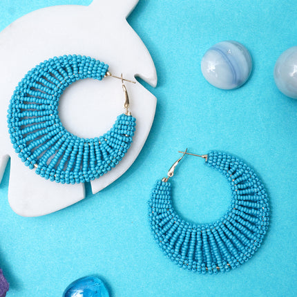 Blue Beaded Spider Hoops