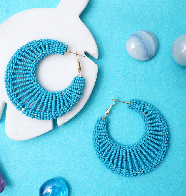 Blue Beaded Spider Hoops
