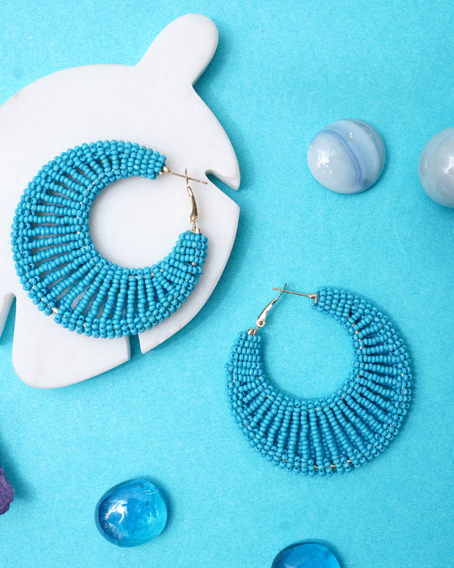 Blue Beaded Spider Hoops