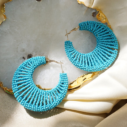 Blue Beaded Spider Hoops