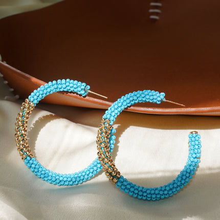 Blue Gold Beaded Hoops