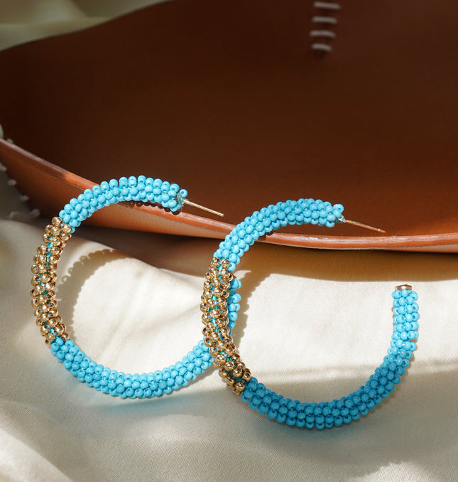 Blue Gold Beaded Hoops