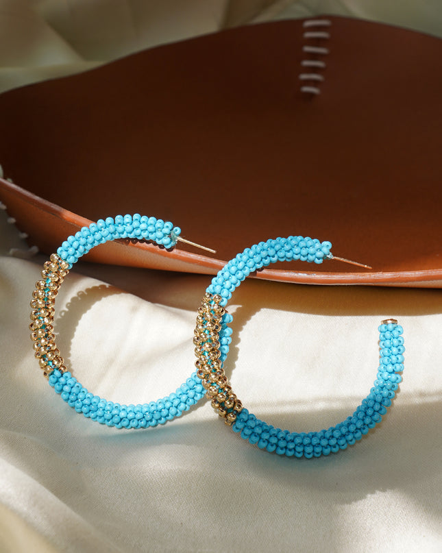 Blue Gold Beaded Hoops