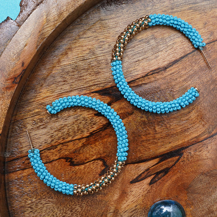 Blue Gold Beaded Hoops