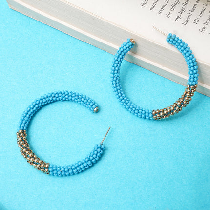 Blue Gold Beaded Hoops