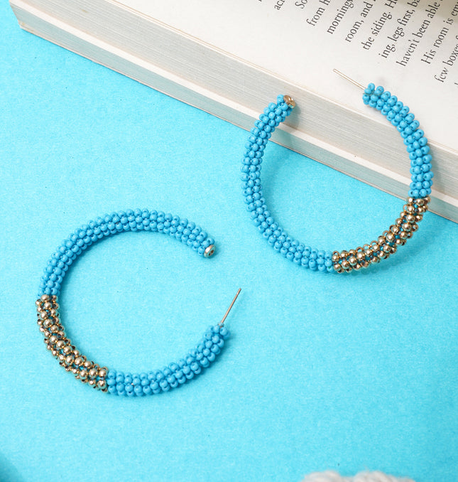 Blue Gold Beaded Hoops