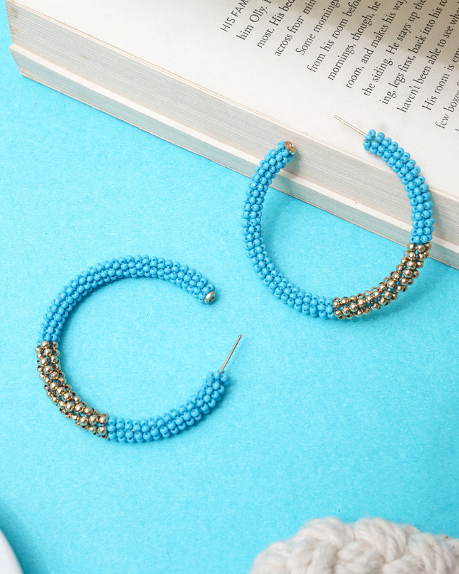 Blue Gold Beaded Hoops