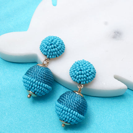 Sky Blue Mini Beaded Ball Earrings