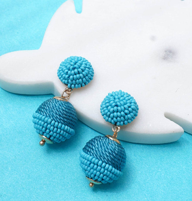 Sky Blue Mini Beaded Ball Earrings - HASHTACK