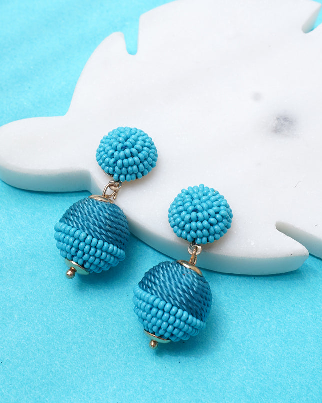 Sky Blue Mini Beaded Ball Earrings