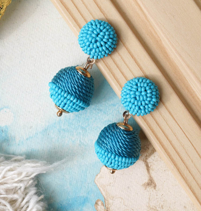 Sky Blue Mini Beaded Ball Earrings - HASHTACK