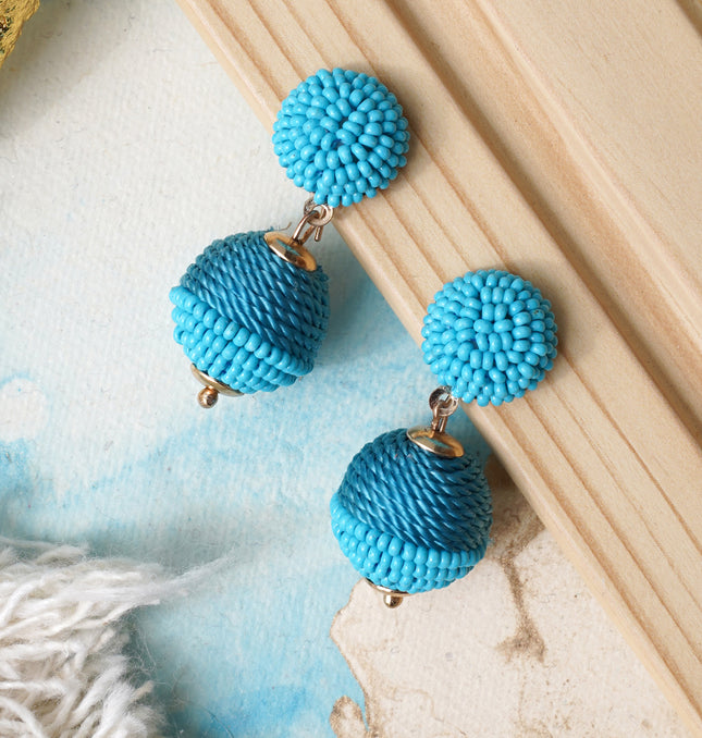 Sky Blue Mini Beaded Ball Earrings