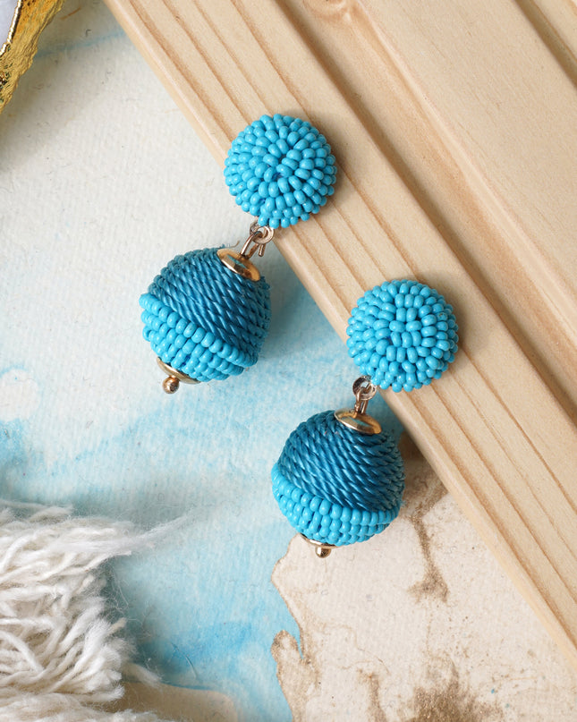 Sky Blue Mini Beaded Ball Earrings