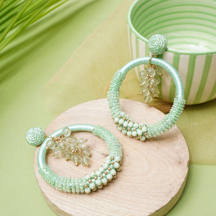 Green Beaded Bunch Hoops